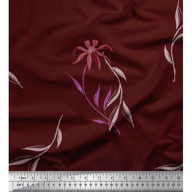 Soimoi Moss Georgette Fabric Leaves & Wild Flower Print Fabric by Yard 42 Inch Wide