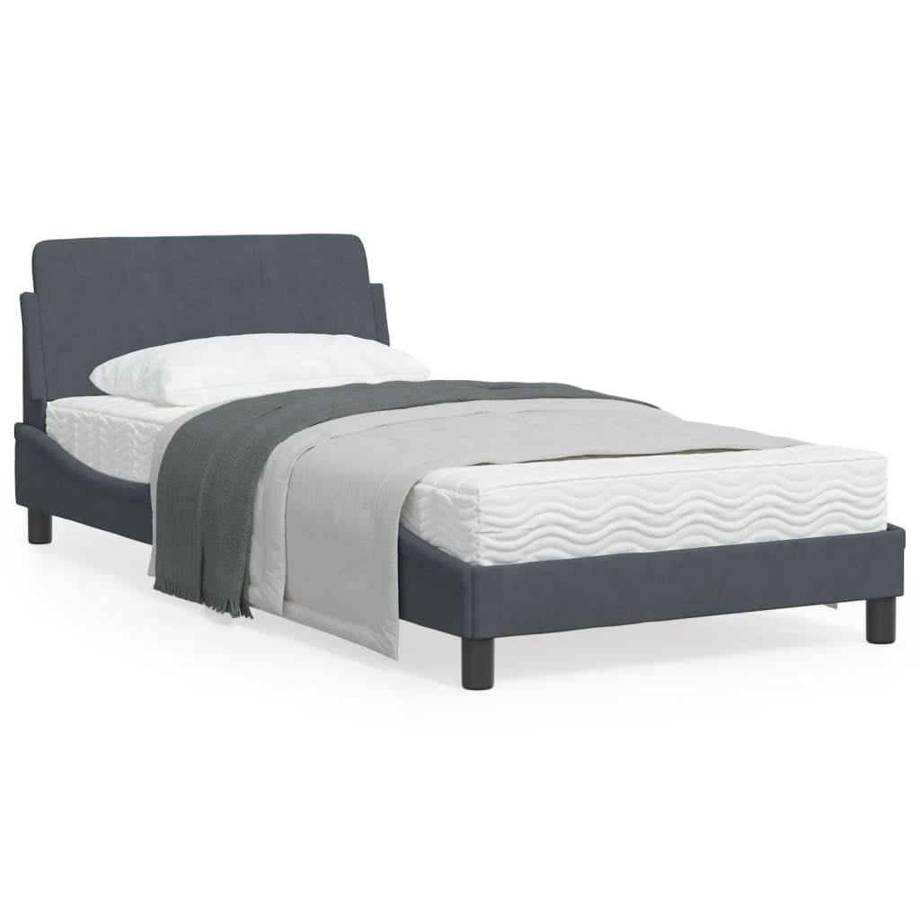 vidaXL Bed Frame with Headboard Dark Grey 100x190 cm Velvet