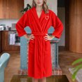 thumbnail image 4 of Womens Terry Cloth Robes Long Sleeve Plush Flannel Bathrobe Fuzzy Fleece Soft Hooded Spa Robe with Belt Red, 3XL, 4 of 4