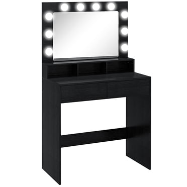 HOMCOM Coiffeuse avec Miroir à DEL, Bureau de Maquillage avec 2 Tiroirs, Noir