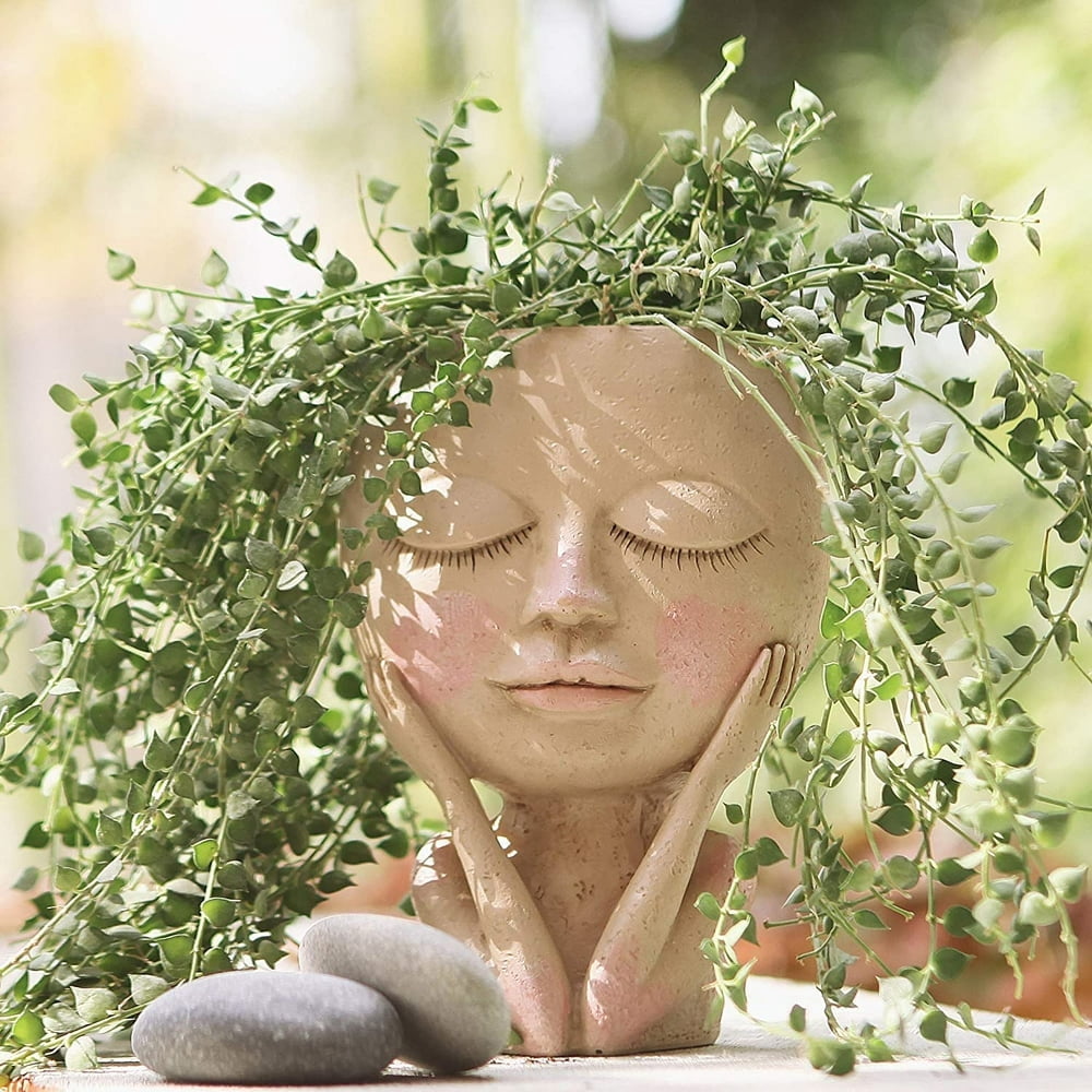 X  Face Flower Pot Head Planter Pot  Succulent Planter Cute Resin Cactus Planter  Cute Girls Head Face Succulent Planter Plant Pots  Close Eyes Flower Vases