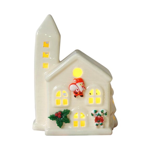Bfogop Figurines de Village de Noël Maisons en Céramique Éclairées Décorations de Noël Maison de Noël Intérieure à LED, Maisons de Village Blanches avec Lumières LED Intégrées Scène de Ville