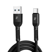 Charging Cable Quick Charging QC3.0 USB Wire Nylon cable mobile phone Braided Mobile Phone Data Cord, Black, Type-C