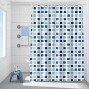 Dvkptbk Blue Plaid Shower Curtain Fabric, Modern Shower Curtains for Bathroom, Soft Thick Bath Curtain Hotel Quality, Light-Weight & Machine Washable