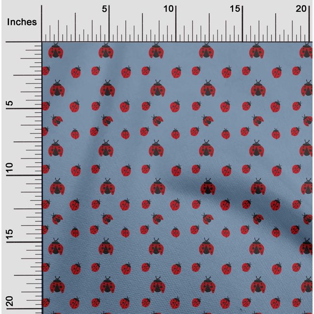 oneOone Cotton Poplin Grayish Blue Fabric Red Insect Sewing Material Print Fabric By The Yard 42 Inch Wide