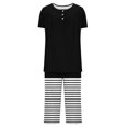 thumbnail image 4 of Timegard Ensembles de Pyjamas pour Femmes 2 Pcs Détente Col Rond Manches Courtes Haut Pantalon Capri à Rayures avec Poches Tenues, 4 of 7