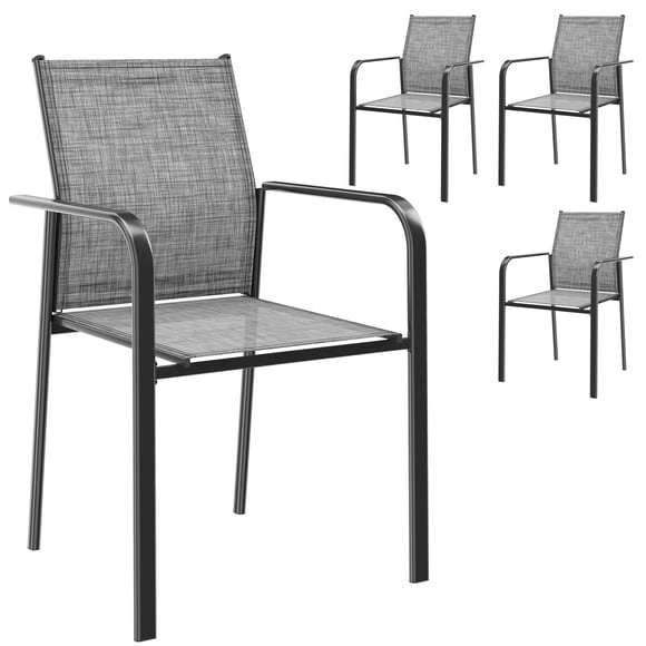 Outsunny Patio Chairs Set of 4, Stackable Outdoor Dining Chairs, Grey