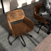 Homy Casa Ergonomic Task Chair, Faux Suede Office Chair with Adjustable Height, Swivel, and Movable Armrests, Brown