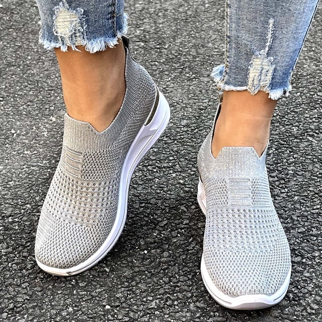 XIAQUJ Chaussures d'Entraînement Compensées pour Femmes Loisirs en Maille Respirante Extérieur Entraînement Physique Course Sport Espadrilles Décontractées Chaussures de Mode pour Femmes Gris 7.5(39)