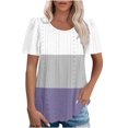 thumbnail image 1 of Plebaso Hauts pour Femmes Chemises à Oeillets à Blocs de Couleur Manches Courtes T-Shirts Amples Décontractés Col Rond Blouses Tendance, 1 of 6