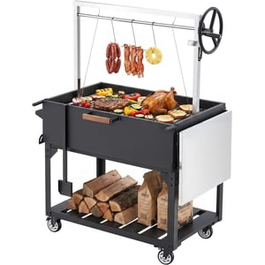YODOLLA Argentine Bois de Santa Maria & Grille de charbon ouvert, Grill de chambre en acier inoxydable épais avec système de classement réglable, Barbecue en extérieur de style rustique pour la cuisine de jardin