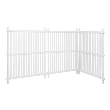 KFFKFF 3 Panels Outdoor Privacy Screen, 36 x 45 in Air Conditioner Fence with 19.7 in Ground Stakes, Pool Equipment Enclosure, Strip Vinyl Privacy Fence, White