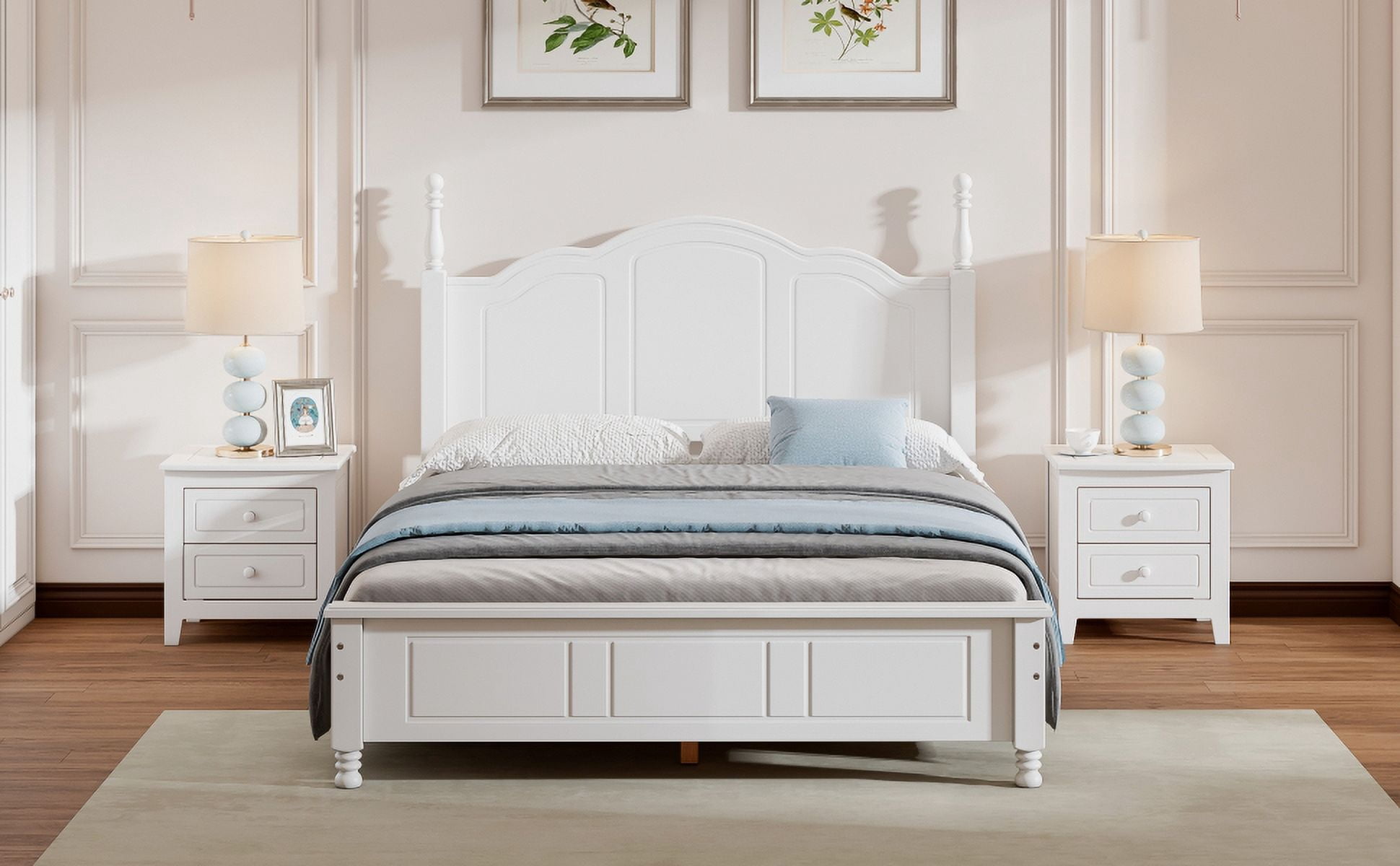 Lit plateforme en bois Noble House, style rétro, blanc, 2 places