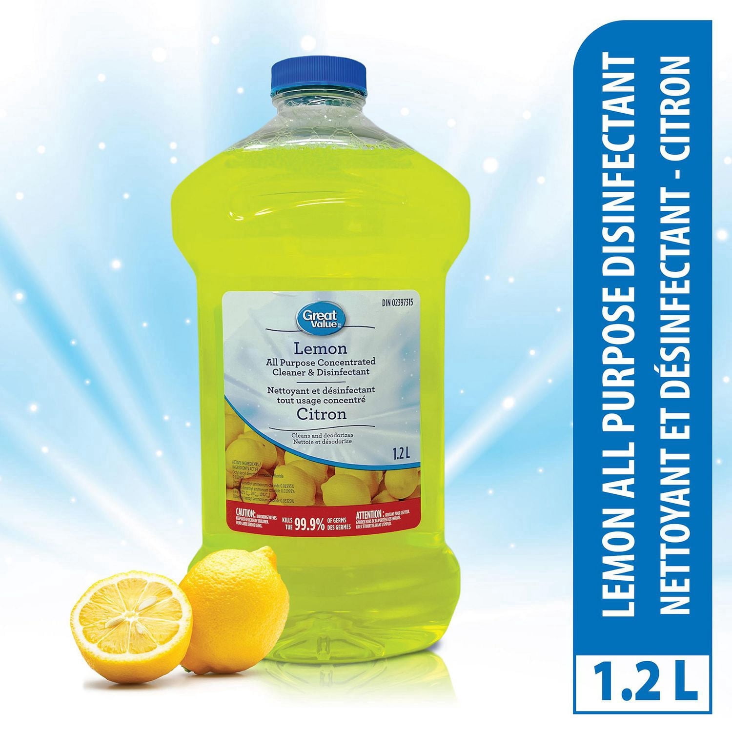 Great Value All-Purpose Concentrated Cleaner and Disinfectant, Lemon, 1.2L