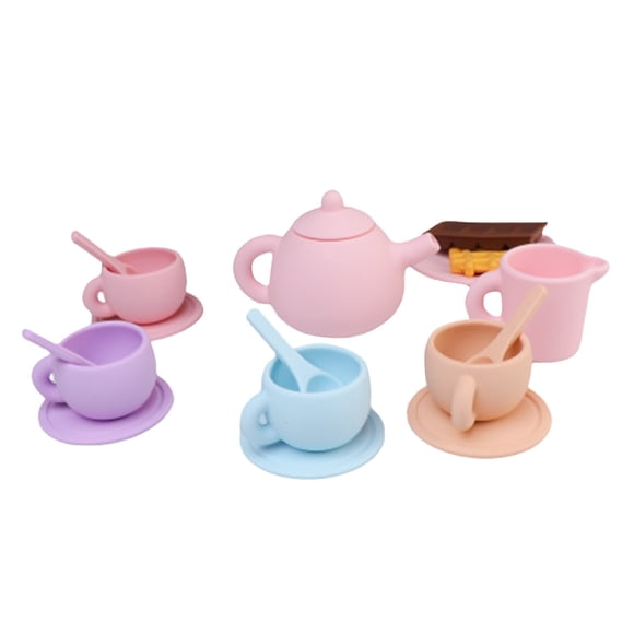 Bwiyojiz Count 17pcs Educational Toys Tea Set for Their Imaginative Role Play Realistic Teapots with Cups Saucers Creamer Spoons and Dessert Items Gifts Toy, Home Gifts, Multicolor