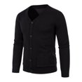 thumbnail image 1 of Cardigan pour Hommes Manches Longues Hiver Automne Bouton Uni Col en V Ajusté Pull Chaud Cardigans Décontractés, 1 of 2