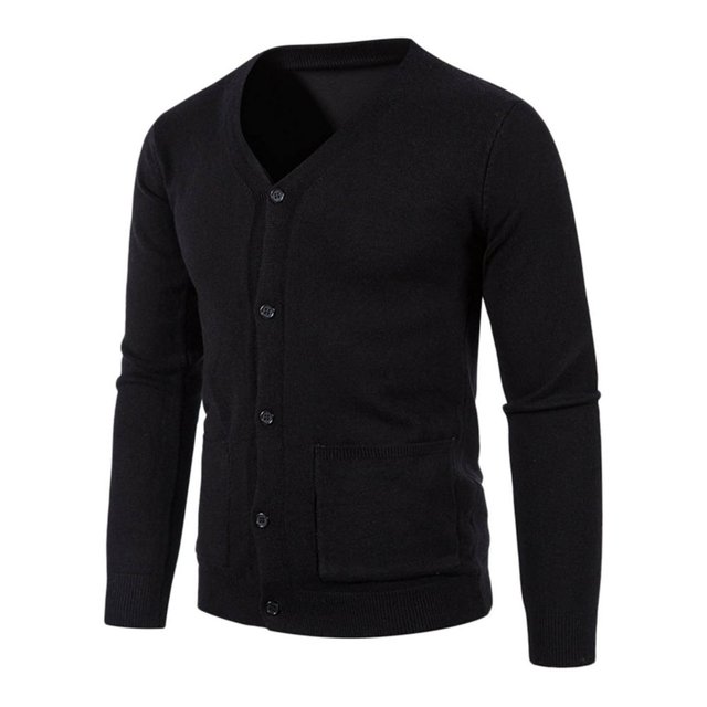 Cardigan pour Hommes Manches Longues Hiver Automne Bouton Uni Col en V Ajusté Pull Chaud Cardigans Décontractés