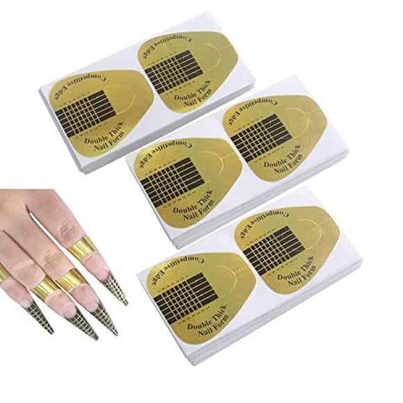 VNC 300Pcs Acrylic Nail Forms Golden Nail Extension Forms Self-Ddhesive Dual Forms for Polygel Nail Tips Guide Horseshoe Gel Nail Stickers for Poly Gel/Extension/Nail Molds Builder for Nail Salon