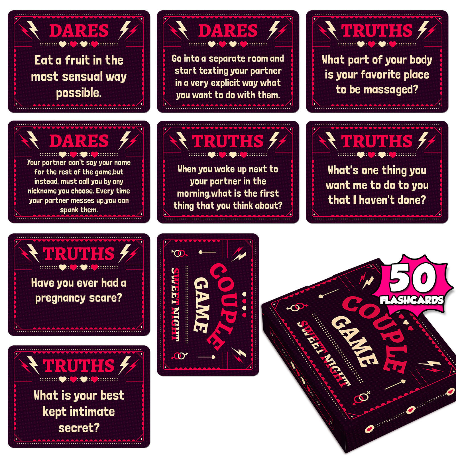 AYktou Valentines Day Gifts for Him/Her/Kids,Valentines Day Decorations,Wedding Gifts, 50 Romantic Night Cards For Couples Ambiguous Pulling Game Prop Cards Game Cards