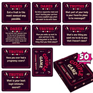 AYktou Valentines Day Cadeaux pour lui/elle/filles, Décorations du jour des Valentines, Cadeaux de mariage, 50 Cartes de nuit romantiques pour les couples ambulants Tirer des cartes de jeu Prop Cartes de jeu