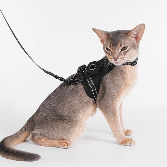 Escape Proof Reflective Cat Harness and Leash Set with GPS Tracker Pouch for Small Cats