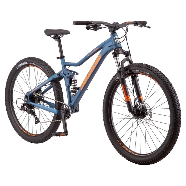Mongoose Ledge X1 Vélo de Montagne, 7 Vitesses, Roues de 27,5 Pouces, Sarcelle, Doté d'Un Cadre en Aluminium à suspension Complète avec Géométrie de Sentier progressive, Transmission Pro Rush 1x7, Freins à Disque avant et Arrière, et Pneus à Bouton pour la Stabilité hors Route.