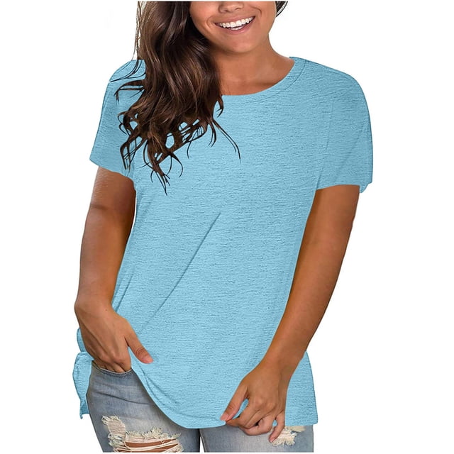 Blouses à Manches Courtes pour Femmes Mode pour Femmes Uni Col Rond T-Shirt à Manches Courtes Blouse Hauts Amples Femmes Hauts à Manches Courtes Femmes Blouse à Manches Courtes Hauts à Manches Courtes pour Femmes