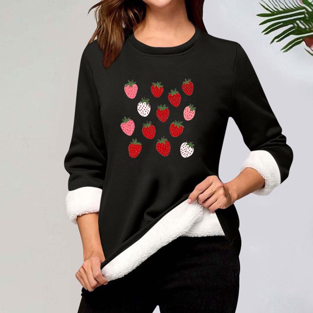 Heisall Chemises de Base pour Femmes Automne Hiver Imprimé Floral Col Rond Manches Longues Épaissies Polaire Teddy Shearling Chaud Ajusté Hauts Thermiques pour Usage Quotidien par Temps Froid