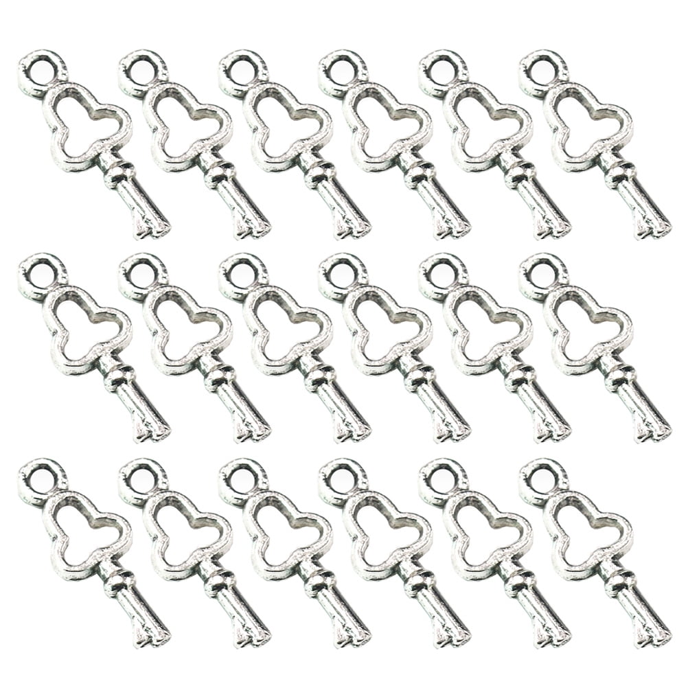 100pcs Alloy Key Shape Pendants Charms Jewelry Making Accessory for Bracelet Necklace (Antique Silver)