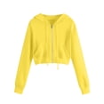 thumbnail image 1 of UPPADA Plus Size Cropped Sweatshirts for Women Trendy Zip Up Hoodies Basic Solid Color Jacket Drawstring Long Sleeve Crop Tops Fall Spring Pullover Tops Yellow,XXXL, 1 of 5