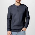 thumbnail image 1 of Mens Button Up Shirts Long Sleeve Waffle Knit Crewneck T-Shirt Casual Solid Color Pullover Henley Tops, 1 of 8