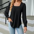 thumbnail image 2 of IROINNID T-Shirt à Manches Longues en Polyester Réduit pour Femmes, Col Carré Profond, Blouse Boutonnée, Noir, 2 of 4