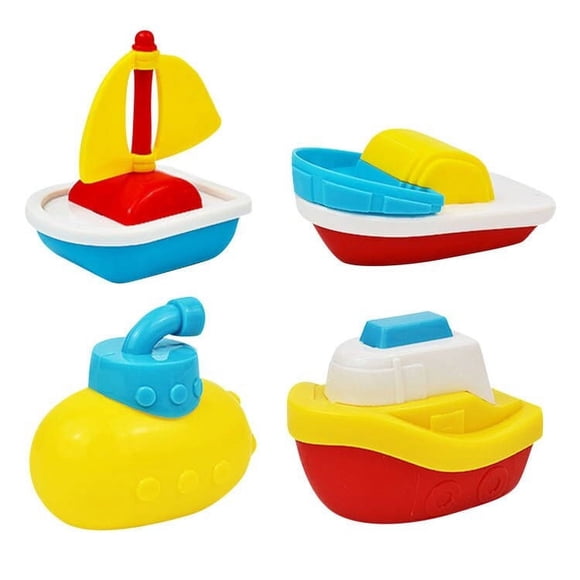 kjfeif Ensemble de 4 Bateaux en Plastique avec Voilier, hors-Bord et Bateau de Pompiers, Jouets Flottants Durables pour Pataugeoire, Baignoire, Plage et Table d'Eau Extérieure Amusante