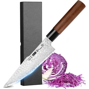 Plys Couteau de chef japonais - 8 Couteau de cuisine Damas de pouce, rasoir non glissant Ultra Couteau Sharp avec poignée ergonomique