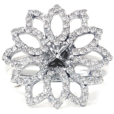 Monture de Bague Fleur en Diamant 3/4 Ct en Or Blanc 14 K, Semi-Monture de Fiançailles