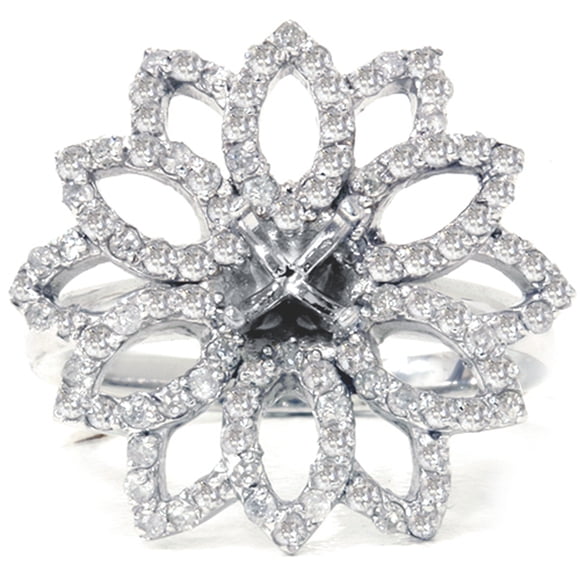 3/4ct Diamond Flower Ring Setting 14K White Gold Engagement Semi Mount