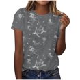thumbnail image 1 of Pisexur Hauts de Printemps pour Femmes, Chandail Décontracté à la Mode pour Femmes, Imprimé, Manches Courtes, Col Rond, Haut; Chemisiers pour Femmes Chic Décontracté, Hauts pour Femmes Gris, P, 1 of 2