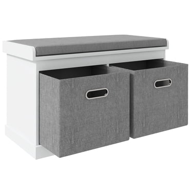 HOMCOM Banc à Chaussures avec Siège Coussiné, 2 Tiroirs en Tissu pour Entrée et Couloir