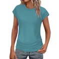 thumbnail image 1 of T-shirts d'Été pour Femmes Tendance 2025 Froncés à Manches Courtes Style Cap, T-Shirts Basiques à Col Rond, 1 of 8