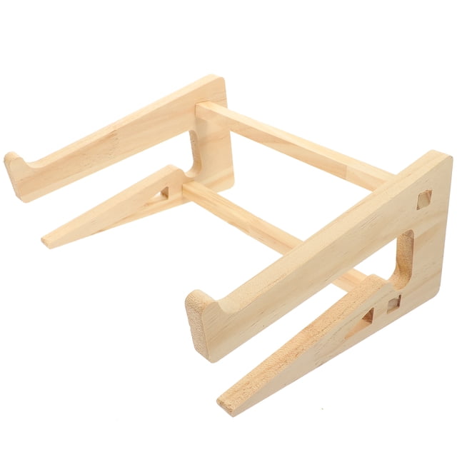 Wood Laptop Stand for Desk Khaki Adjustable Height Notebook Riser with Cable Management 11.8 x 7.9 inches