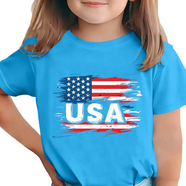 T-Shirt pour Enfants, Imprimé de la Fête de l'Indépendance à Manches Courtes et Col Rond, Haut Décontracté et Polyvalent pour Garçons et Filles de 3 à 15 Ans