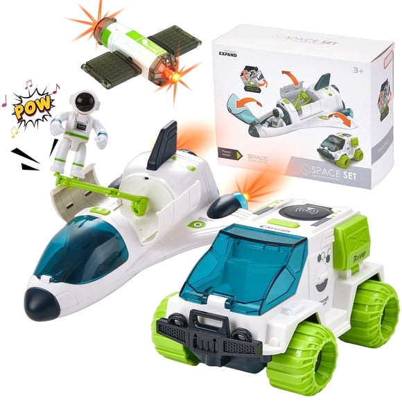 Space Toys for Kids, Rocket Ship Toy with Astronaut, Spaceship, Satellite & Space Rover, Spaceship Shuttle Car Toy Gift for Boys Girls 3+