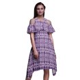 thumbnail image 1 of Bimba Purple Tie-Dye Printed Womens Ruffle Front Cold Shoulder Swing Shift Dress - Medium, 1 of 6