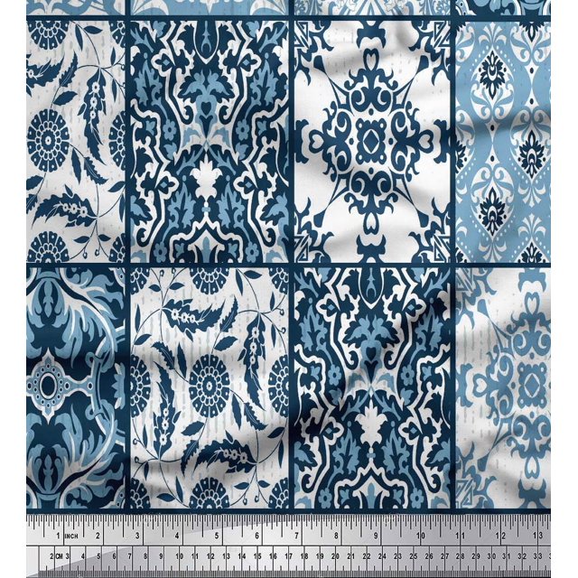 Soimoi Rayon Fabric Check & Damask Patchwork Decor Fabric Printed Yard 56 Inch Wide