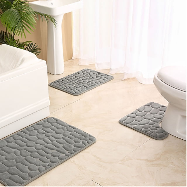 Meitianfacai Bathroom Rug Set Of 3 Memory Foam Bath Mat Toilet Mat Soft Absorbent Thick Rug Non-Slip Backing Universal Machine Washable, Gray