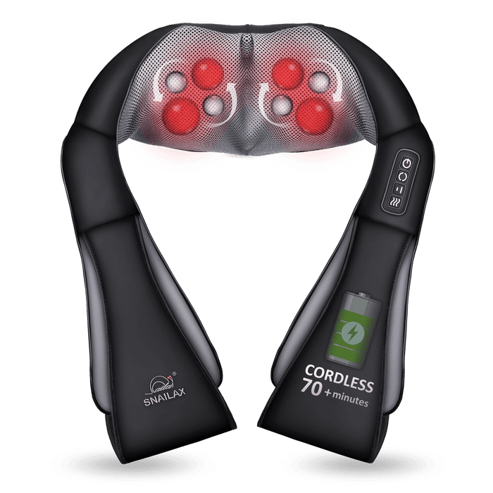Snailax Cordless Neck Back Massager - Shiatsu Neck and Shoulder Massager with Heat