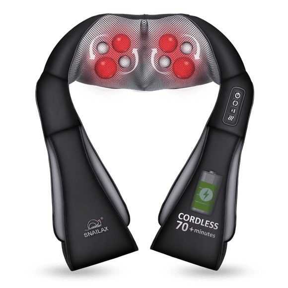 Snailax Cordless Neck Back Massager - Shiatsu Neck and Shoulder Massager with Heat