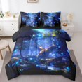 thumbnail image 1 of YST Magical Jungle 7-Piece Neon Butterfly Comforter Set, King Size, Wildlife Theme, Blue, Glowing Gradient, 1 of 4