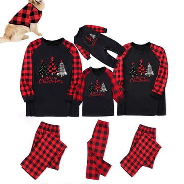 Pisexur Family Christmas Pajamas with Dog Fashion Print Family Matching Outfits Long Sleeve Round Neck Tee Tops Pants Matching Family Sleepwear Xmas Holiday Pajamas for Men/Women/Kids