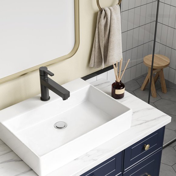 EDTara Lavabo de Salle de Bain en Céramique Sans Éclaboussures, Bassine de Récipient Blanche Facile à Nettoyer pour Installation sur Meuble-Lavabo Ou Comptoir
